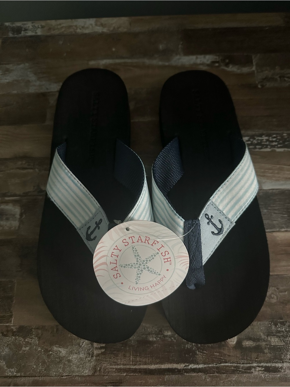 NEW!Women’s Black Sandal Flip Flops with Light Blue Straps